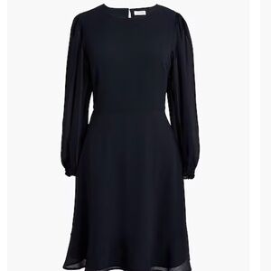 Elegant Black Long Sleeve Dress with flounce hem